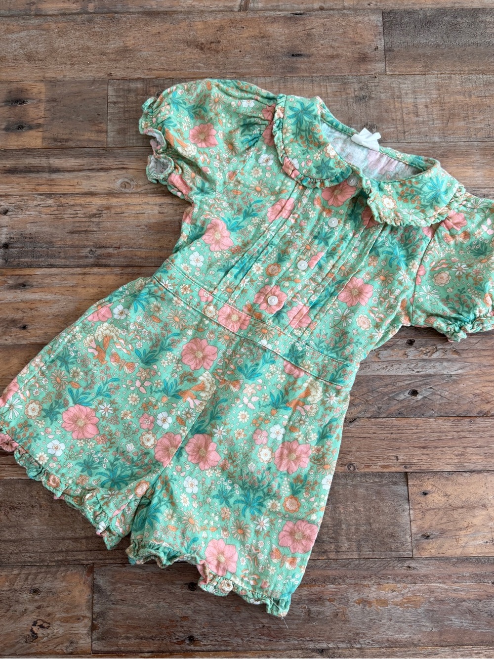 Cotton On Mint Floral Romper with Peter Pan Collar